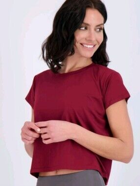 Real Essentials Relaxed Boxy Fit Crewneck Tee in Wine
